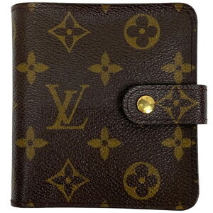 Louis Vuitton Compact Zip Bi fold Wallet Billfold Monogram Brown